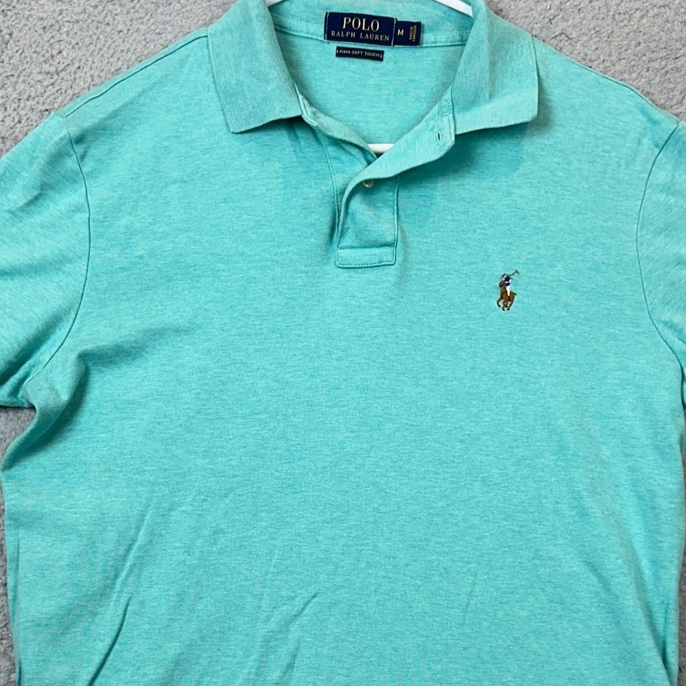 Polo Ralph Lauren Polo Shirt Mens Medium Pima Soft Touch Teal Heathered Rugby